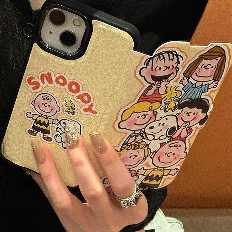 Snoopy Phone Case Applicable To Iphone 15Promax Kawaii Creativity Flip Cover Fashion Protective Case Iphone14 Soft Shell Gift