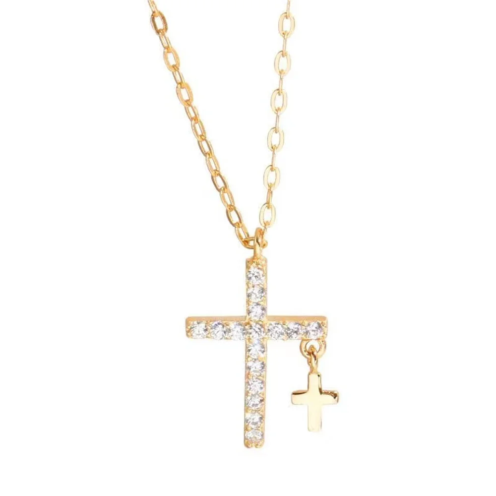 Vintage Doppelkreuz-Anhänger Halskette, Modische Zirkon-Kristall-Acryl-Kreuz-Halskette für Damen, Elegante Party-Schmuckkette als Geschenk – Detail 6
