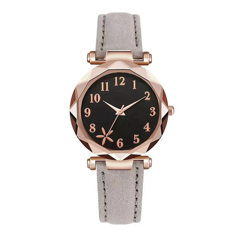Leather Strap Women Quartz Watch Fashion Digital Floral Design Student Watches Casual Ins Ladies Wristwatch Daily Wear Girl Gift