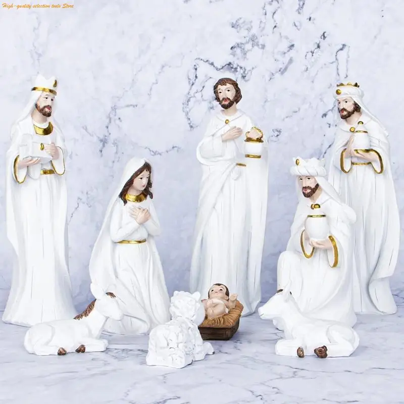 203F Jesus Nativity Scene Bức tượng Giáng sinh Manger Trang trí bộ thông thái nhựa