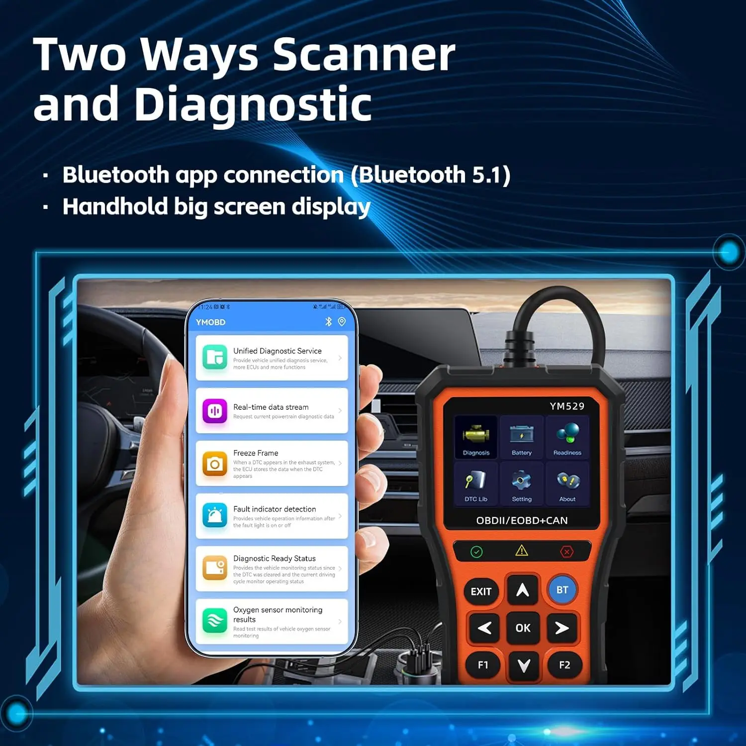 Professional Automotive Diagnostic Scanner YM529 OBD2 Check Engine Code Reader Tool Battery Life Check and Evaluation