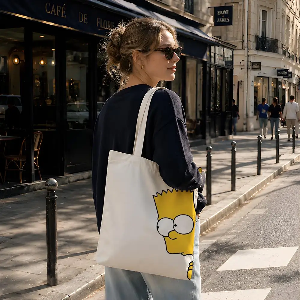 Cartoon T-The S-Simpsons Storage Bags Reusable Canvas Tote Suitable for School Class Commuting Shopping as Gifts