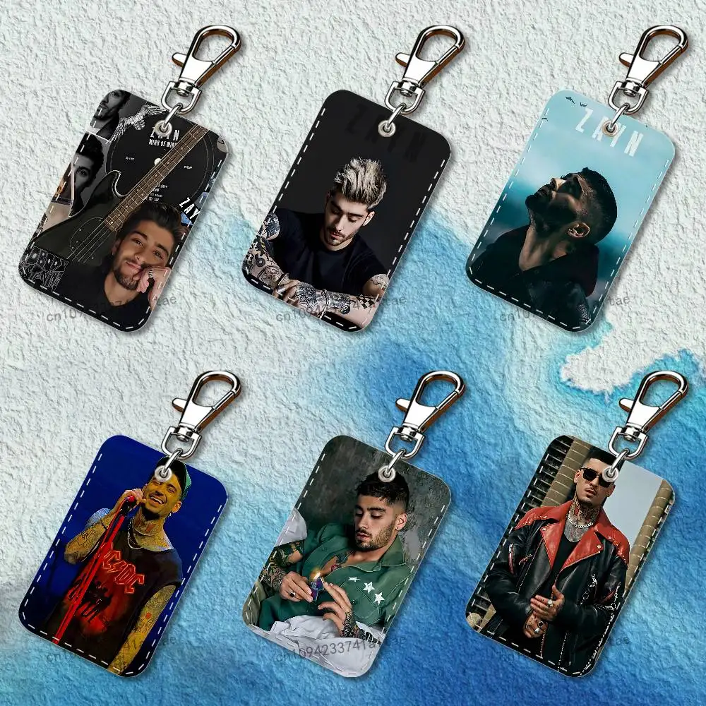 

Singer Z-Zayn M-Malik Rectangle Card Case Keychain Access Card Bag Key Tag Ring Leather Card Holder Key Ring Access
