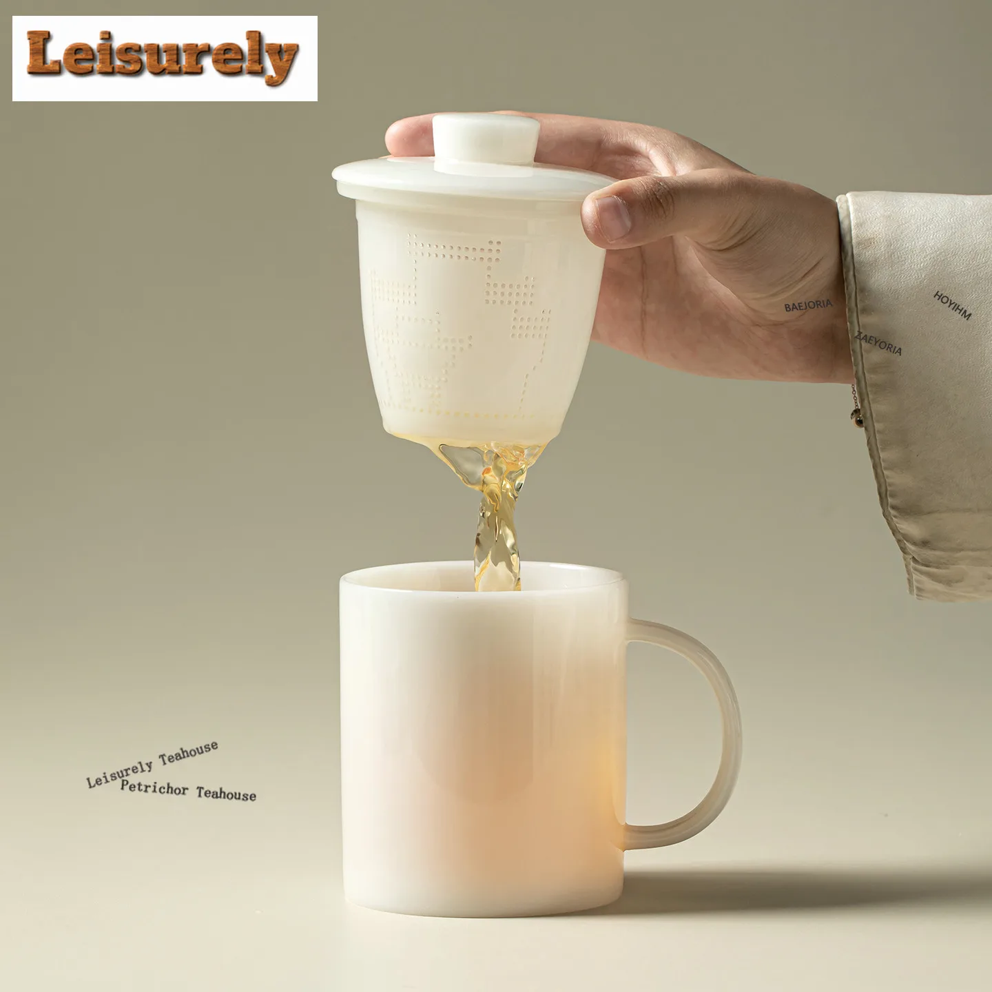 HOYIHM 360ml Ice-pure Jade Filter Tea Separator Cup Luxury Tea Mug With Infuser Household Tea Brewing Office Water Cup Tableware