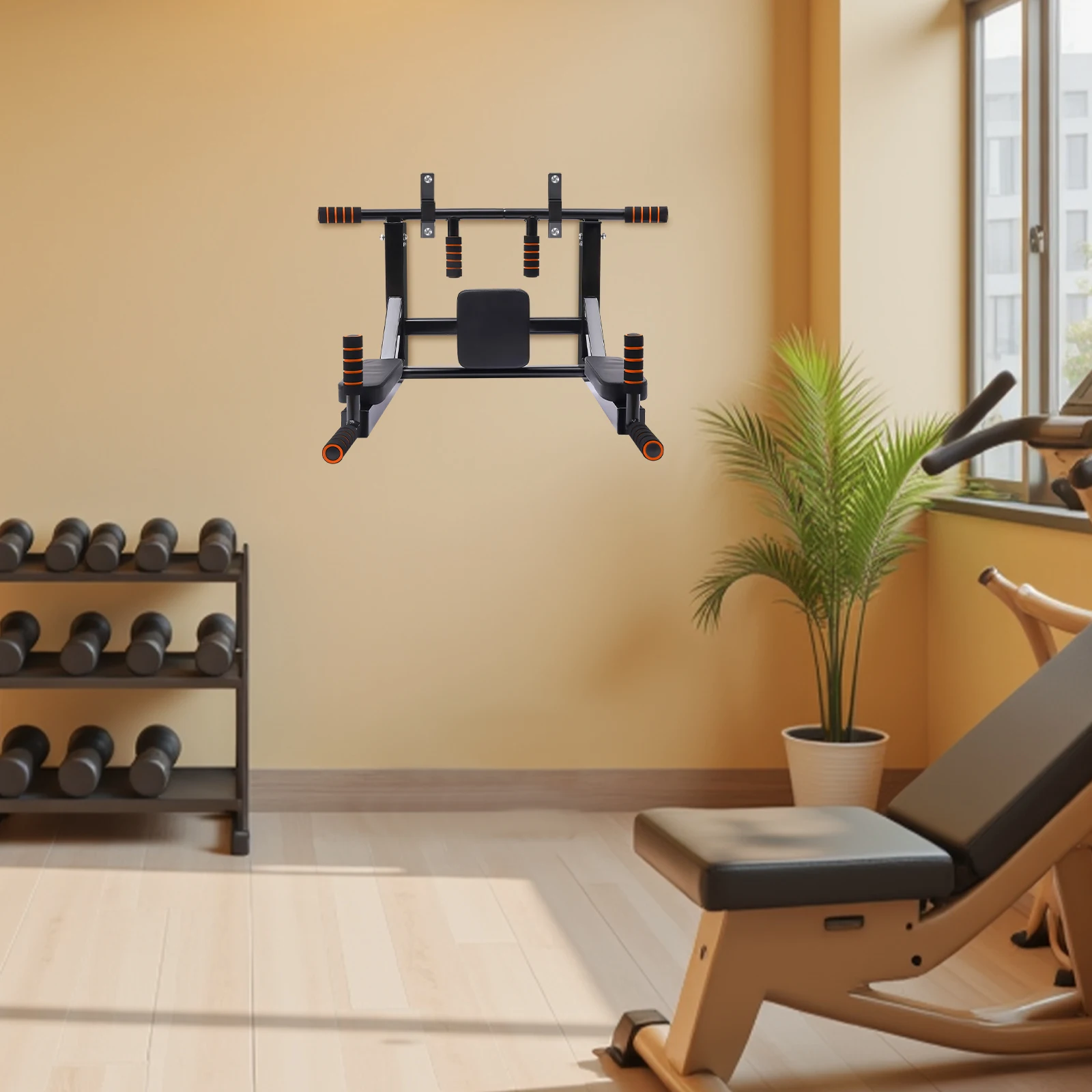 Barra de dominadas montada en la pared, barra de dominadas desmontable para montaje en pared, estación de flexiones multifuncional, equipo de entrenamiento para gimnasio en casa. 4