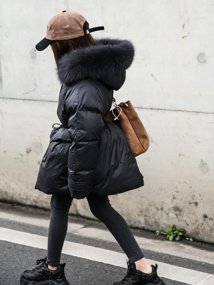 Winter New Girls Down Jacket Real Fox Fur Children Slim Coat Thicken Warm Kids Outfit Teenage Black Long Parkas XMP198