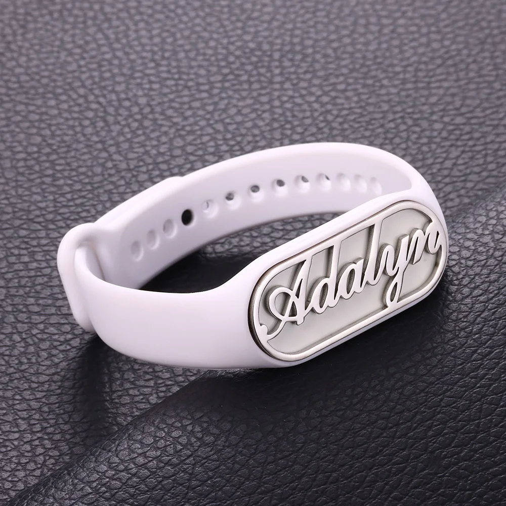 Custom Old English Name Watchband Women Men Boy Girl Trendy Jewelry Personalized Nameplate Black White Strap Best Friends Gifts