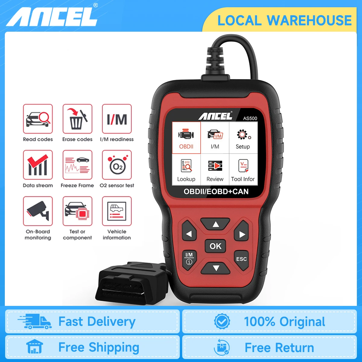 

Ancel AS500 OBD2 Scanner Check Engine Car Code Reader Multilingual OBD 2 Automotive Diagnostics Scan Tool Free Update PK KW850