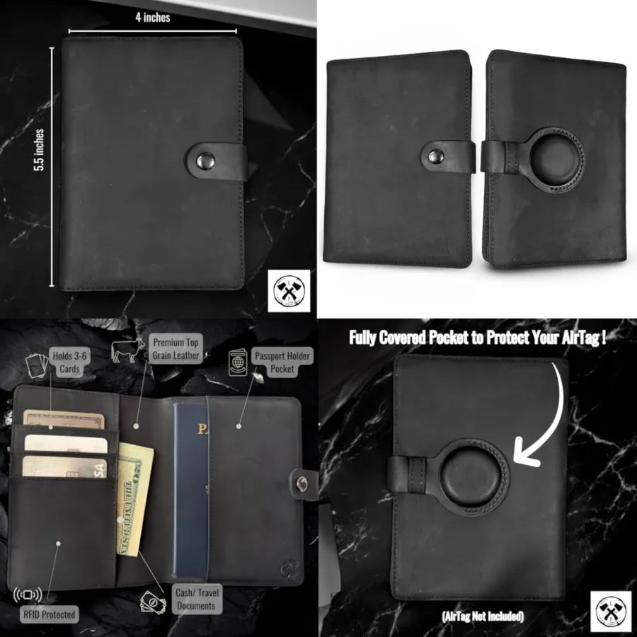 

Genuine Leather AirTag Passport Holder and Wallet for Men and Women RFID Blocking for Secure Traveling and Documentation Organi