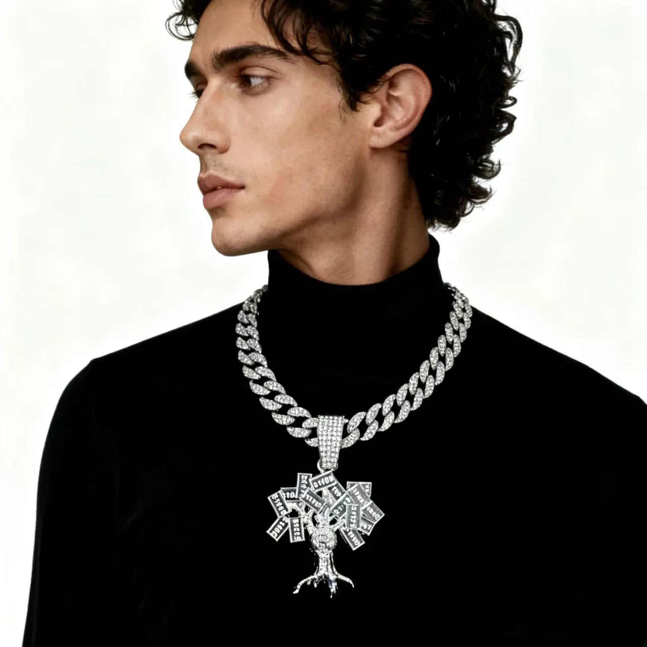 DIY accessories Cross-border new product luxury gold jewelry cash cow shape pendant hip-hop full diamond Cuban chain unisex jewe