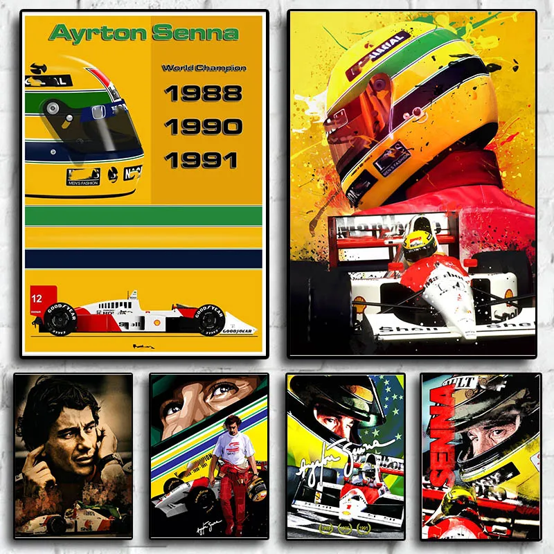 Legend Racing Driver Ayrton Senna Poster Aesthetics F1 Formula One Grand Prix Motorsport Helmet Canvas Print Wall Art Room Decor