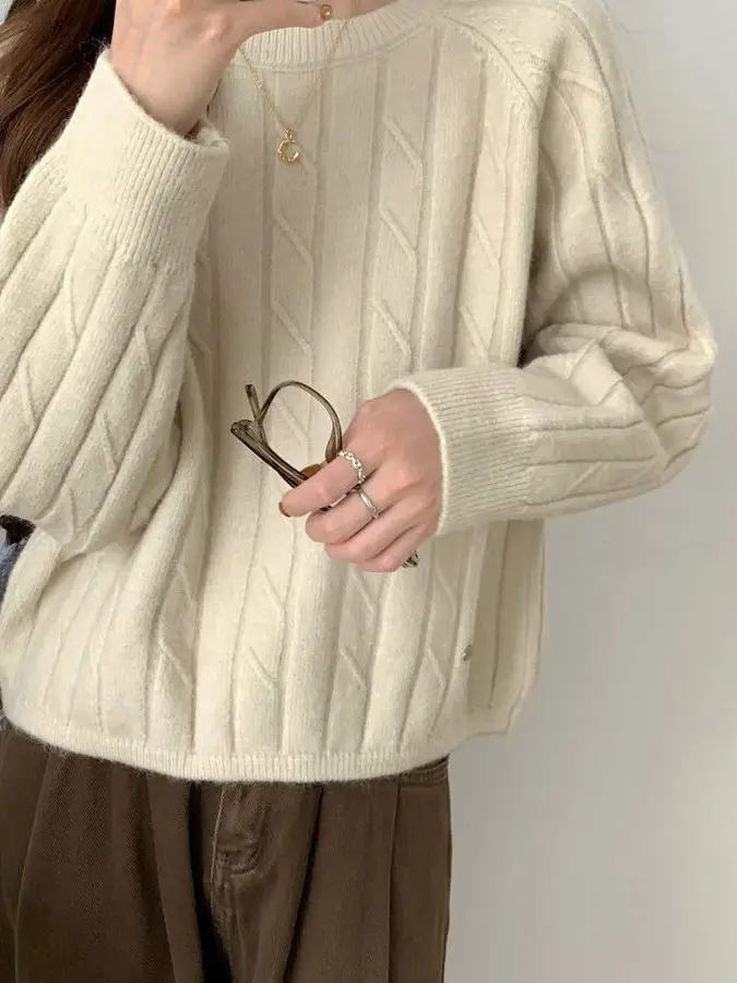 

Korean Sle Loose round Ne ort Knitted Sweater Long Sve Inner Wear Women's Versatile Top Simple Design Autumn Winter ...