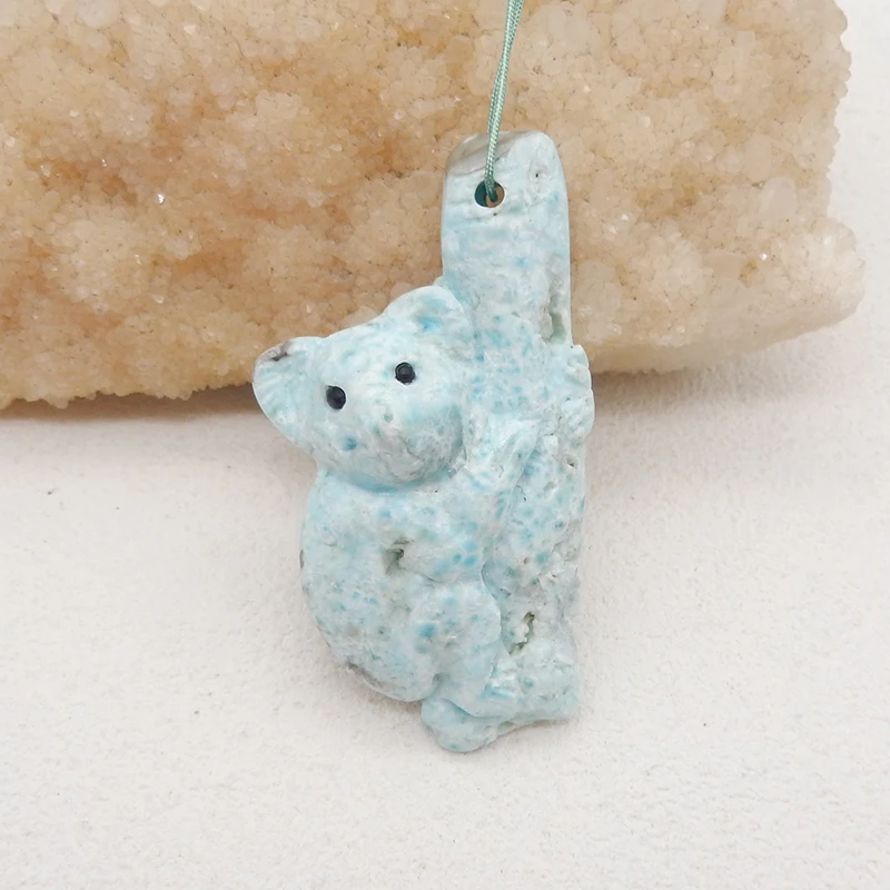 

Natural Stone Unique Larimar Handmade Carved Koala Pendant Bead Fashion Jewelry Necklace Accessories 60x32x14mm 20.6g