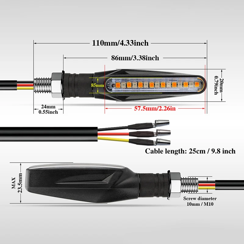 Motorcycle LED Turn Signals Light Directional Indicators Flowing LED Lights For Motorcycle Flasher 15LED 10mm Turn Signal Lamp