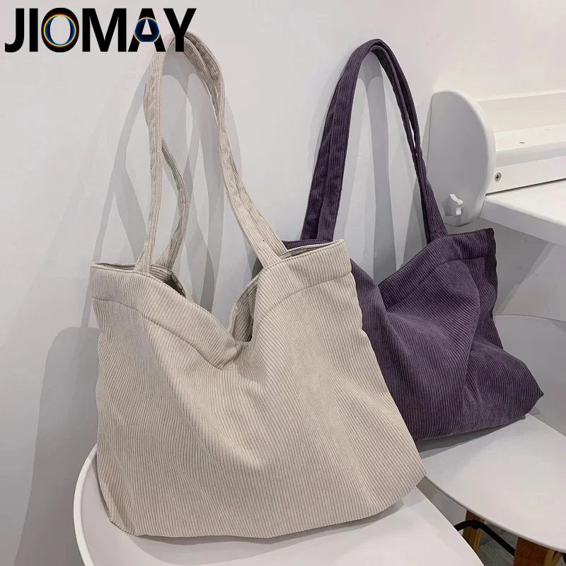 JIOMAY Corduroy Handbag for Women Shoulder Bag 2024 Travel Reusable Thickened Large Capacity Tote ExquisiteTexture Shopping Bag