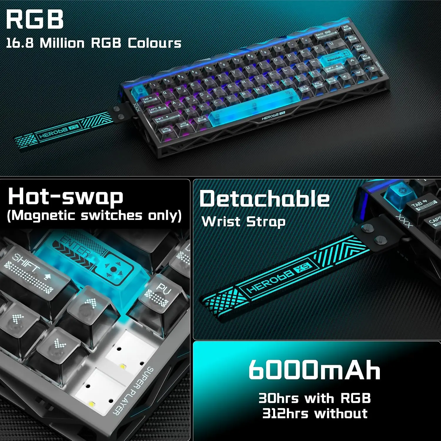AULA HERO 68XS Gaming Keyboard Magnetic Switch Mechanical Keyboard Rapid Trigger 8K Return Rate 128K Scan Rate RGB Backlit - view 3