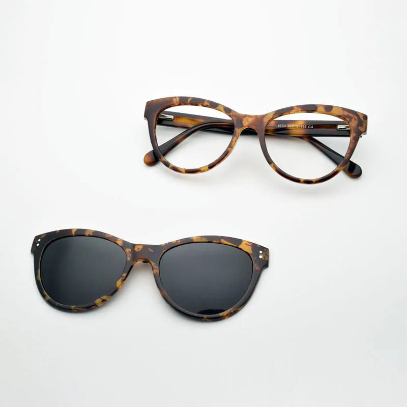 Cat Eye Glasses Frame For Lady With Polarized Magnet Clip On Sunglasses Tr Myopia Women Eyewear Prescription Lens Driving Mirror