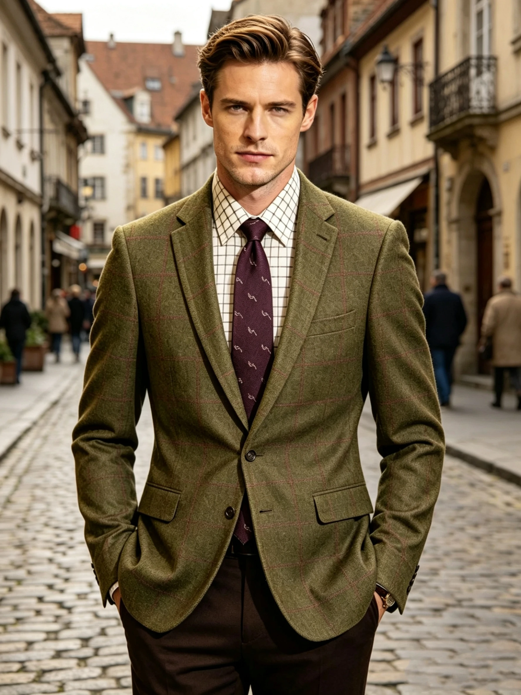 

(Only Coat)Men's Suit Green Plaid Woolen Blazer Prom Party Tuxedos Coat Single Breasted Two Buttons Bussiness/Wedding Jacket