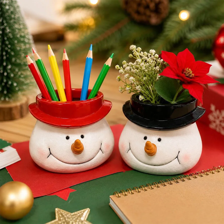Christmas Dual-purpose Pen Holder & Flower Pot, Cute Cartoon Storage Box, Creative Christmas Decor