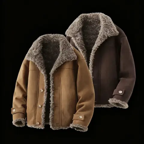 2026 winter Men's Classic Fashion Single breasted short winter jacket Men Windbreaker Casual High-Quality shearling biker jacket
