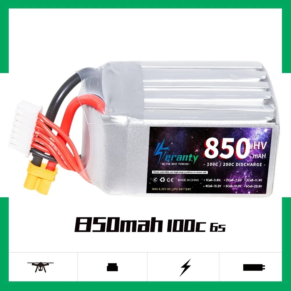 TERANTY 850mAh 22.8V 6S 100C HV Lipo batteria XT30 XT60 spina per FPV Racing Drone lunga durata della batteria