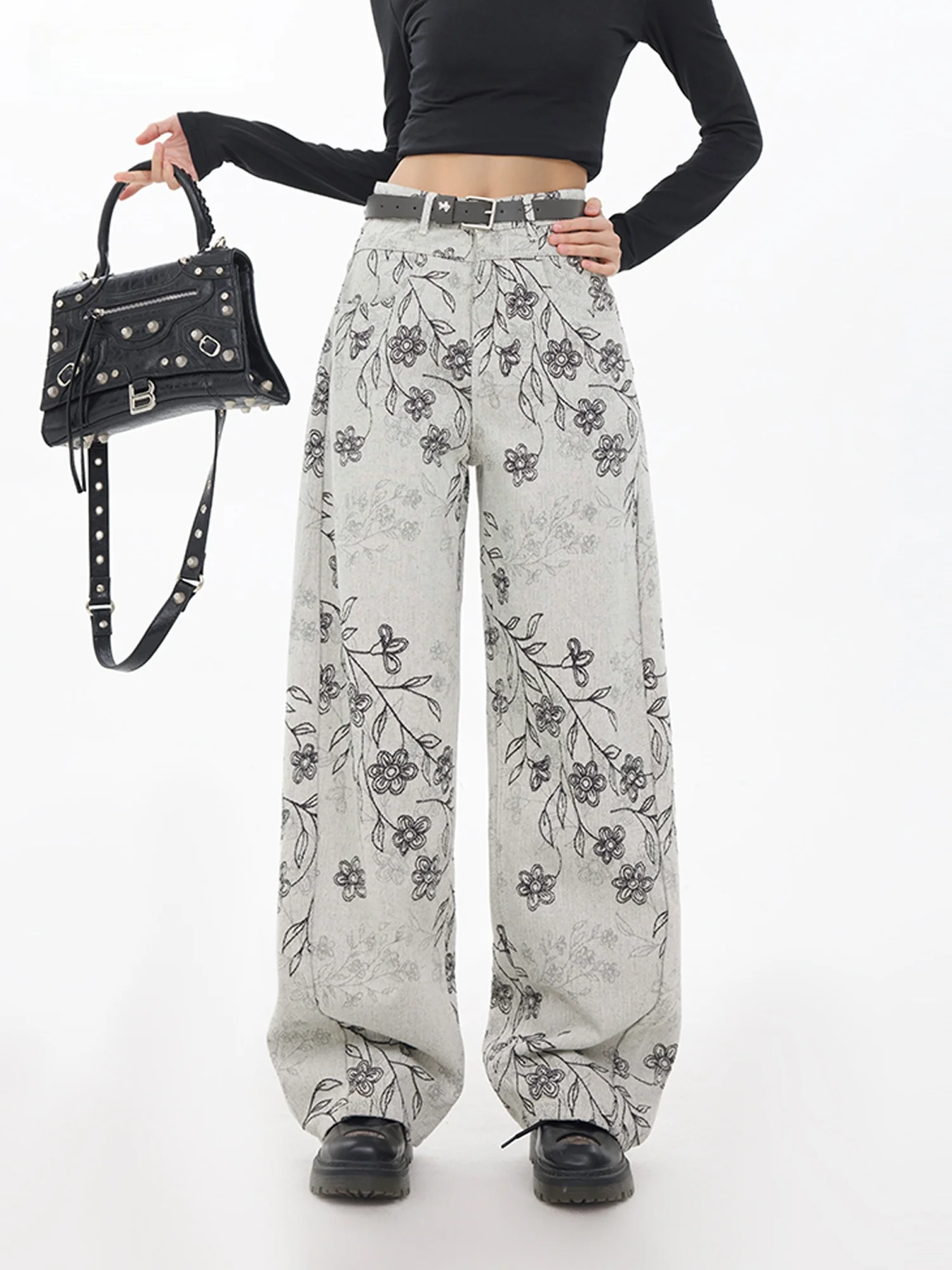 

Женские широкие джинсы из денима с черной вышивкой, свободные повседневные брюки, весна-лето, новый стиль, эффект похудения, бренд E.D.X.