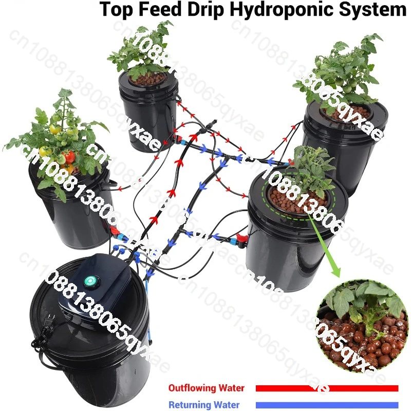 Top Feed Drip Hydroponics Systems, 5 Gallon Hydroponics Growing System Kit (4 Bucket + Reservoir + Drip Kit)