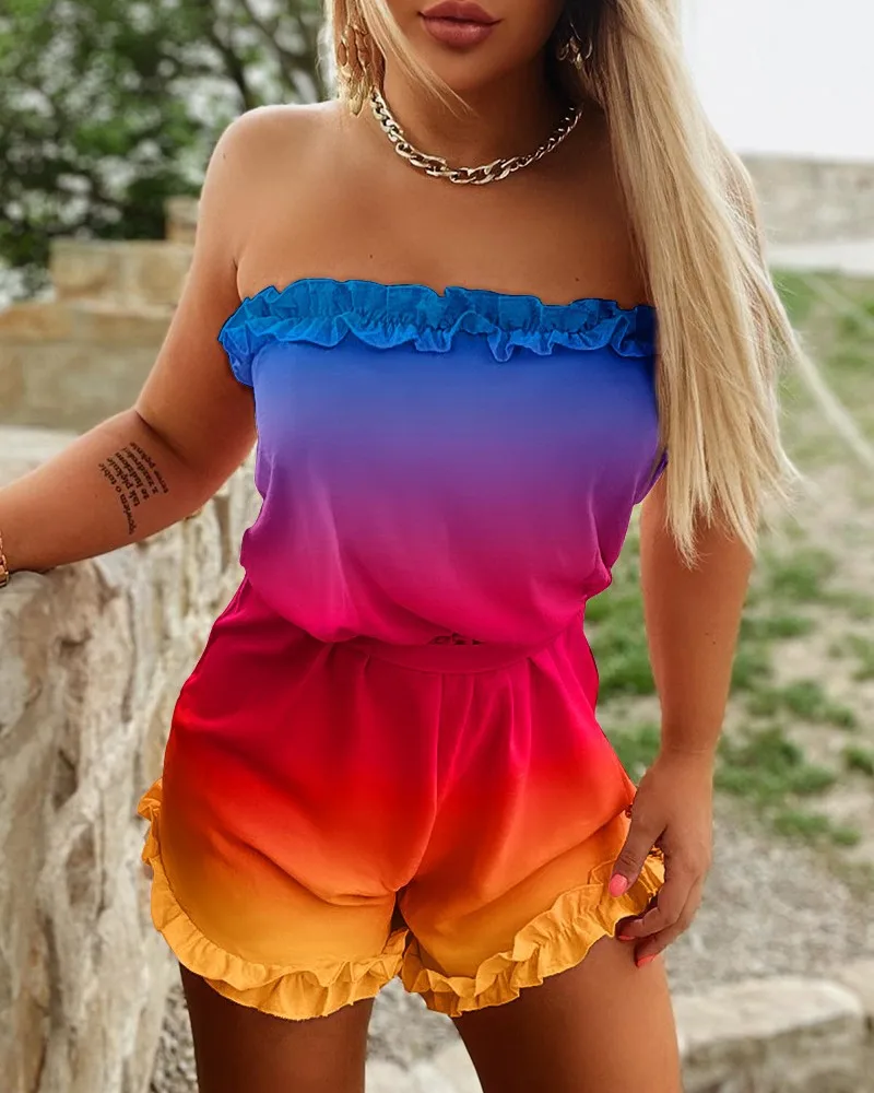 

2024 New Summer Women's Shorts Jumpsuit Print Sleeveless Slash Neck Romper Female Fashion Clothing Summer Clothing for Women