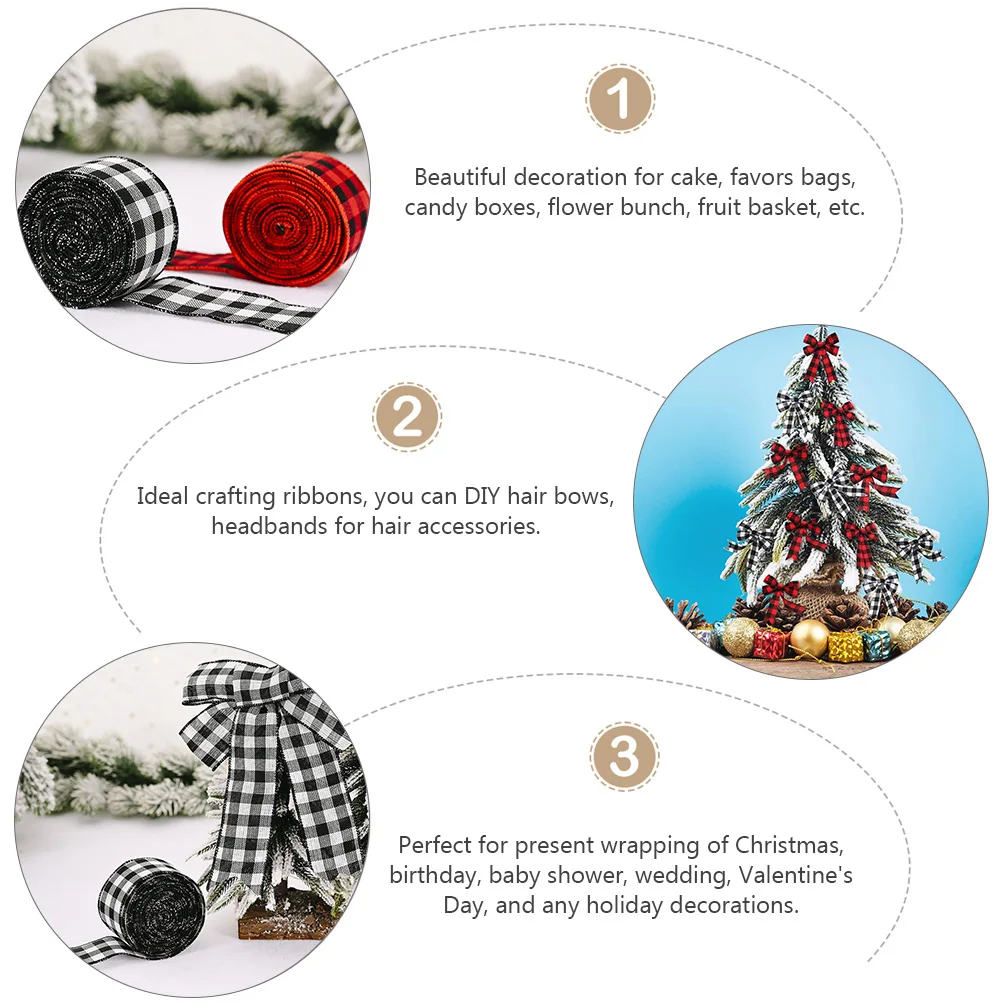 

3pcs Christmas Checked Ribbons Gift Wrapping Decorative Cake Ribbon For Crafts Hair Bows Packaging Linen Wrapping Ribbons