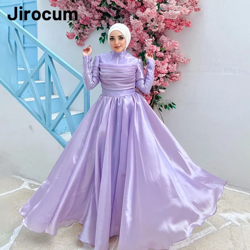 Jirocum Purple A Line Prom Dress Women\'s Long Sleeve High Neck Muslim Party Evening Gown Elegant Tiered Special Occasion Dresses