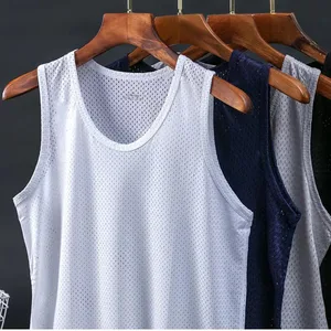 Buz ipek erkek örgü tank top spor salonu stringer, şeffaf ağırlık kaldırma kolsuz gömlek spor erkek yelek, örme kas atlet En iyi 10 giyim ve şeffaflık satışı-no. 9
