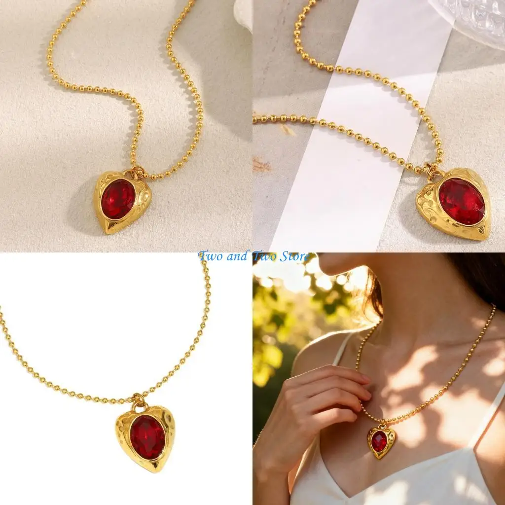 

HX6F Vibranting Color Changing Heart Pendant Necklace Handmade Drip Oil Stainless Steel Chain for Sensitive Skin