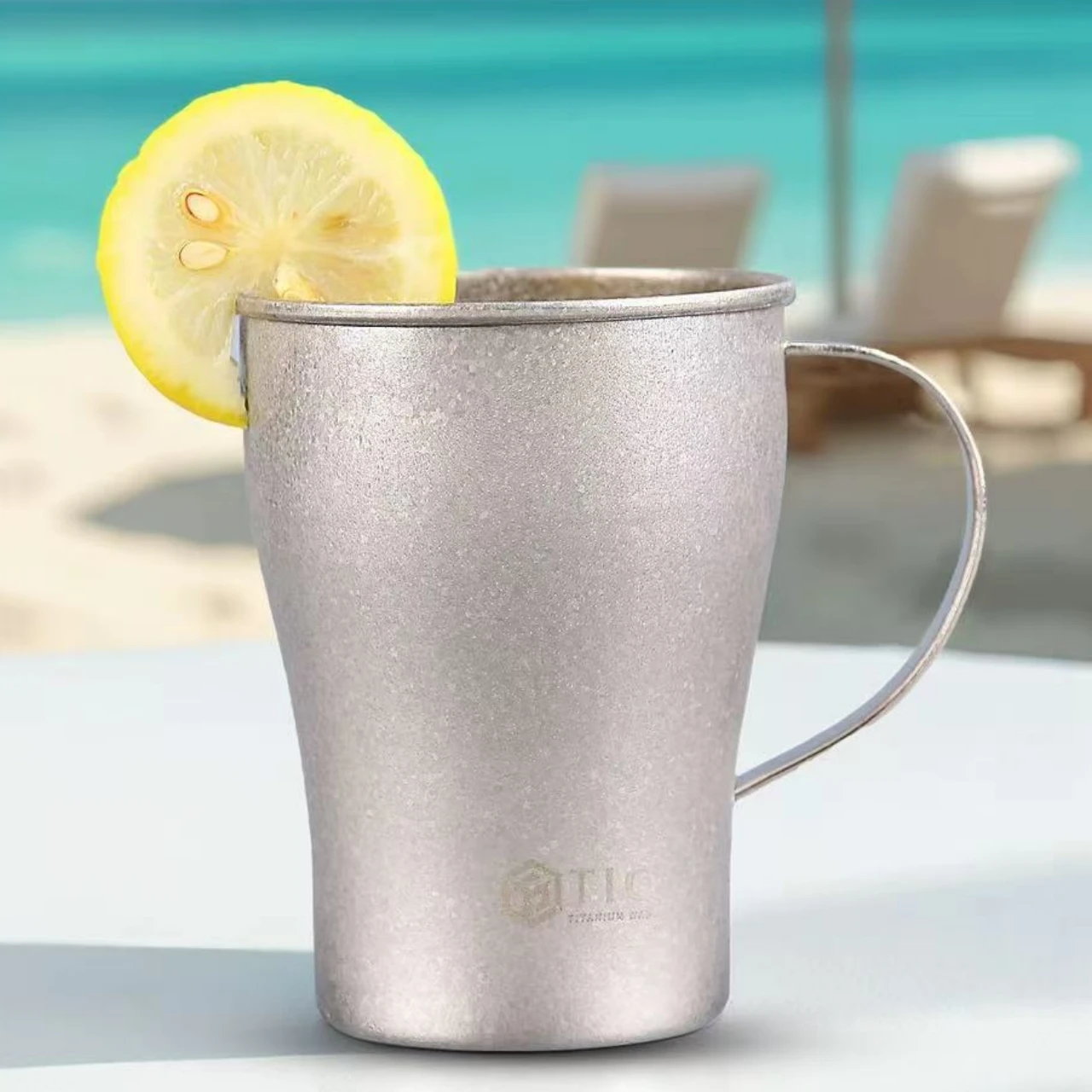 

Vintage Pure Titanium Coffee Mug,Outdoor Portable Handle Mule Milk Beer 400 ml Juice Cup,Silver Gray Water Drinking Tumbler
