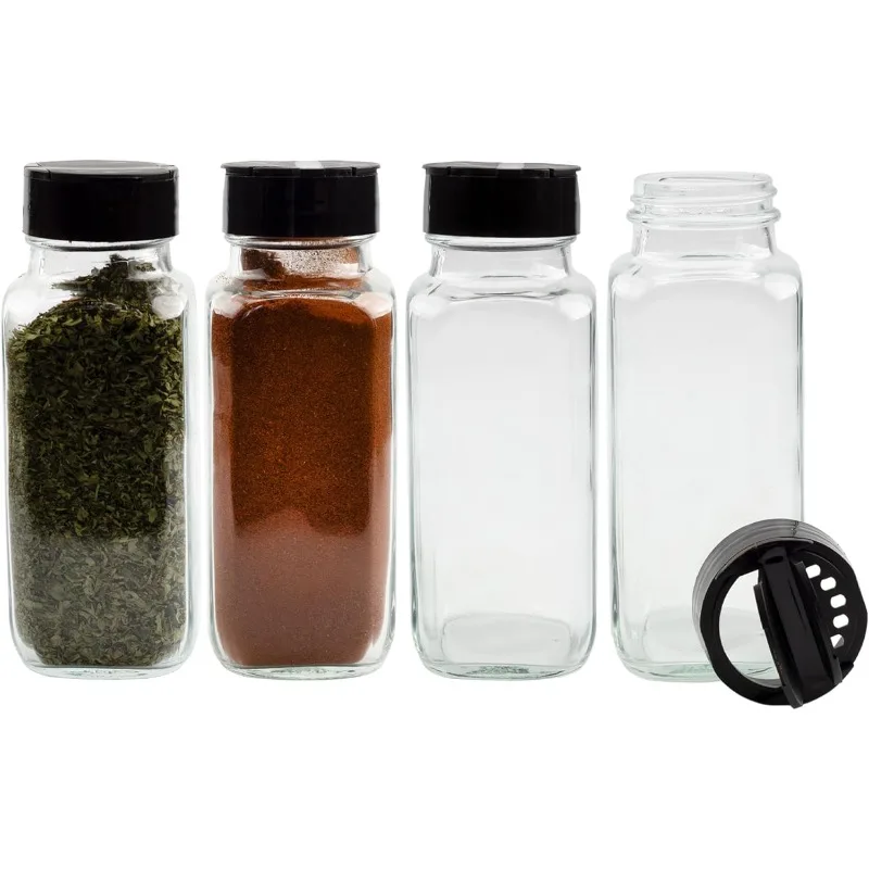 

Cornucopia Brands French Square Spice Jars, Spice Shaker/Pourer w/ Lid (4 Pack); 1-Cup / 8 Fluid Ounce Capacity, Great for Spice