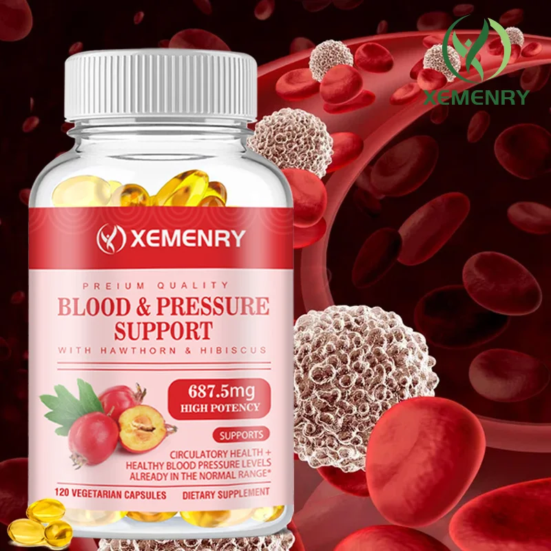 

Blood Pressure Support Supplement with Premium Hawthorn, Hibiscus and Garlic - Promote Blood Circulation