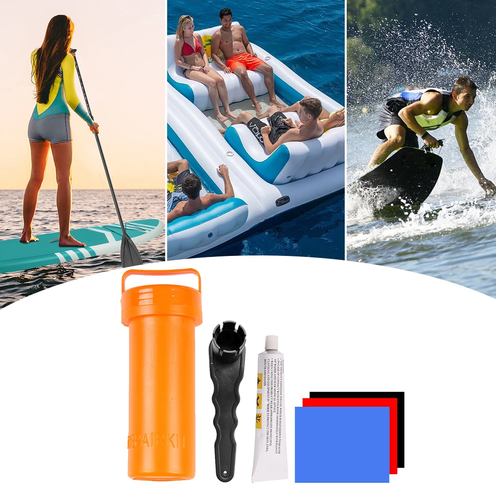 SUP Repair Kit with PVC Patches and Glue for Inflatables Portable Stand-Up Paddleboard Repair Kit with Wrench for Kayak Boat
