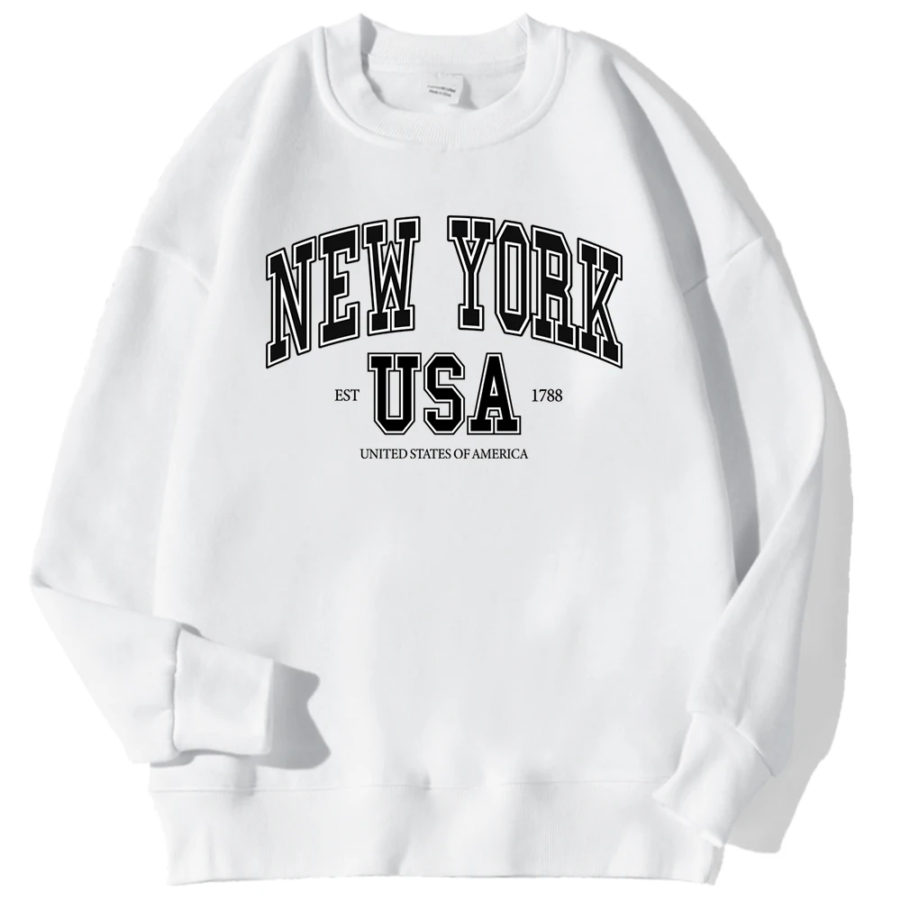 New York Usa Est 1788 Street City Letter Prints Male Sweatshirts Autumn Casual Hoodies Loose Pullovers Crewneck Soft Clothing