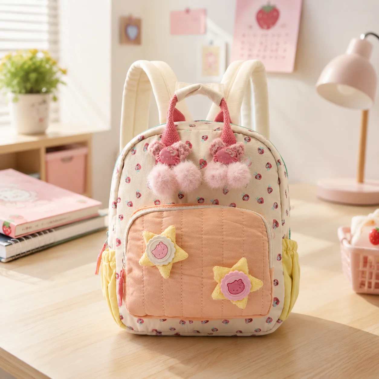 Mini Backpack Kawaii Strawberry Colorblock Portable Y2K Japanese Style Millennial School Bag For Girls Teens Adjustable Straps