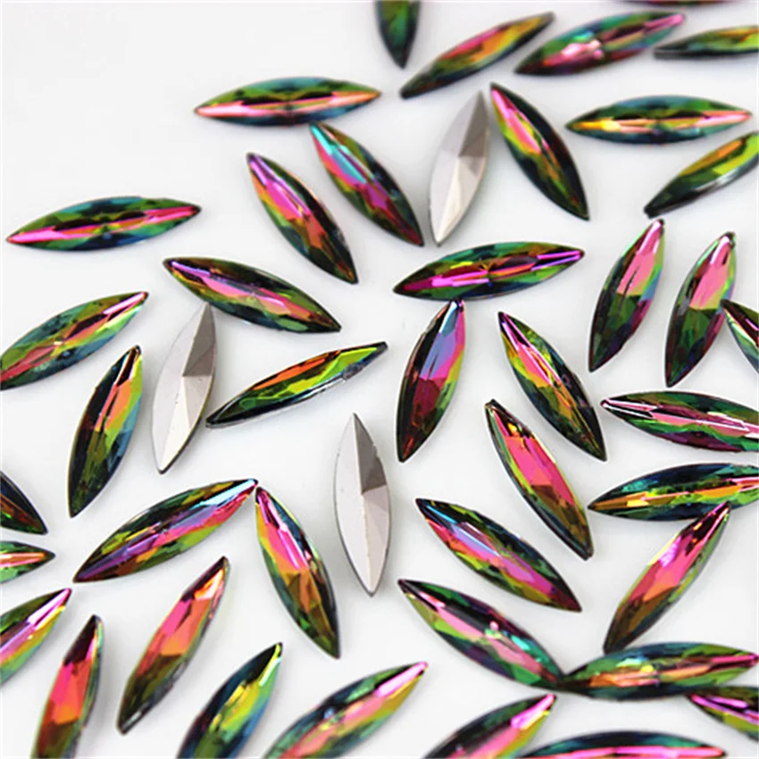 Micui 200pcs  4*15mm Horse Eye Pointback Acrylic Rhinestones Crystal Stones for Clothing Garments Bags Crafts Decorative MC285