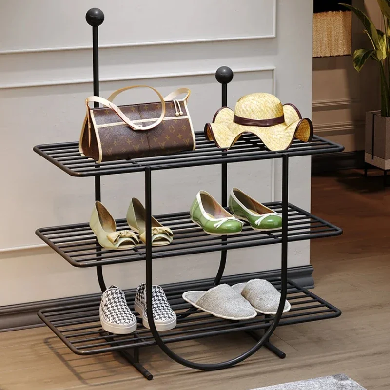 Nordic Iron Shoe Rack Multi-Tier Metal Shoe Organizer for Entryway Web Celebrity-Inspired Light Luxury Shoe Cabinet