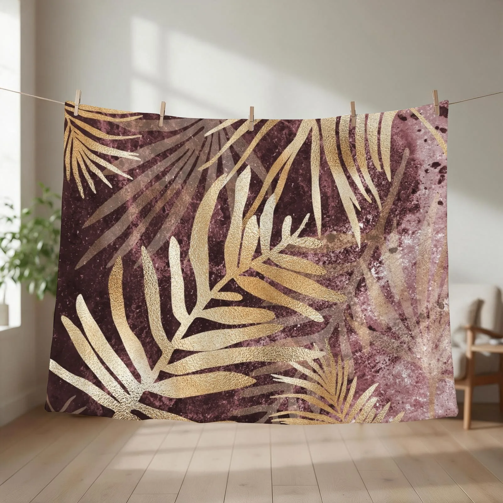 Luxe Fern Leaves Throw Blanket couch cozy soft plush fuzzy picnic outdoor blanket