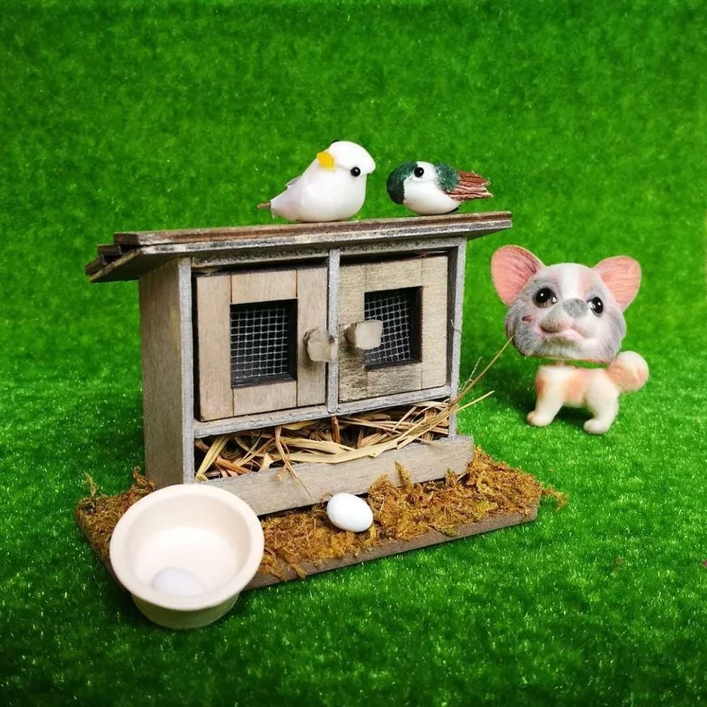 1/12 Miniatures Dollhouse Wooden Simulation Chicken Coop Decoration  Mini Chicken Coop for Dollhouse Decoration Accessories