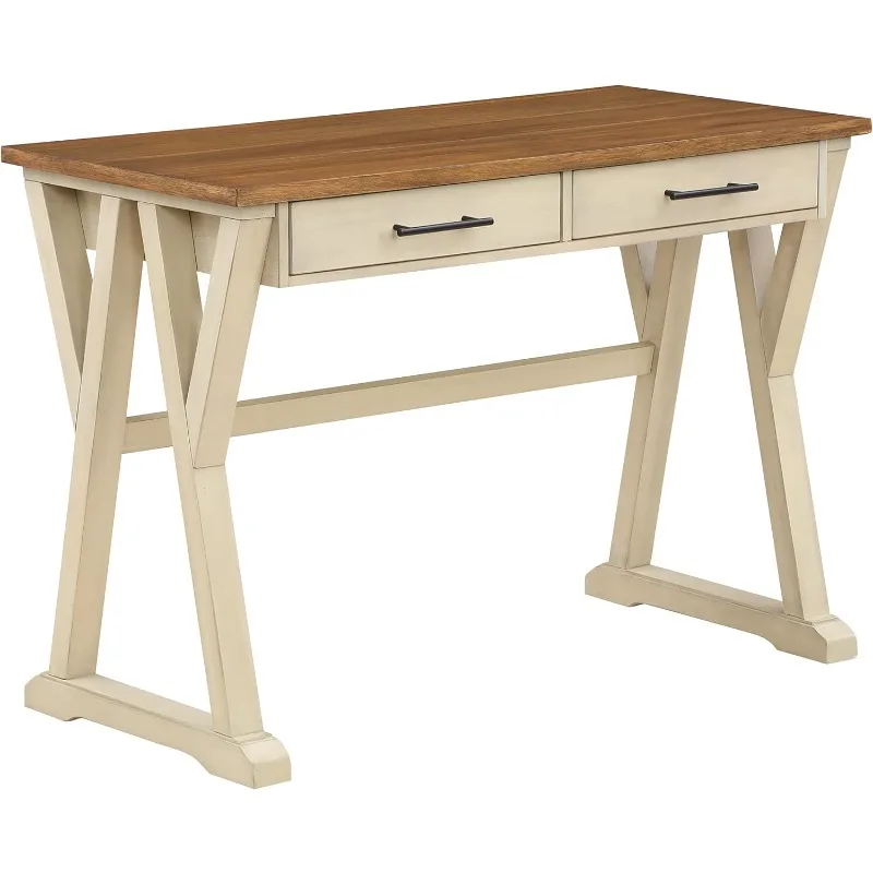 OSP Home Furnishings Jericho Rustiek 42-inch schrijfbureau met 2 lades en gepolijste decoratieve hardware, antiek wit