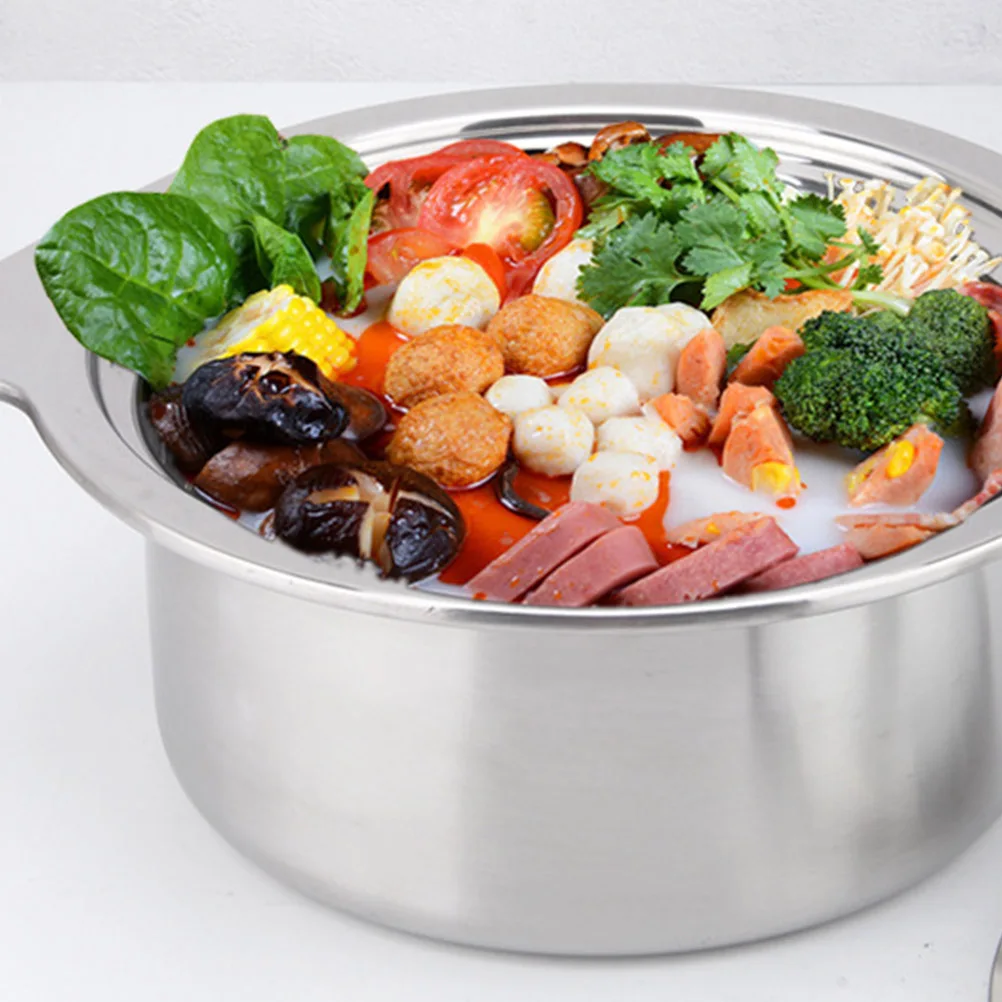 

1Pcs 18cm Stainless Steel Hot Pot Induction Cooker Compatible Food Grade No Harmful Substances