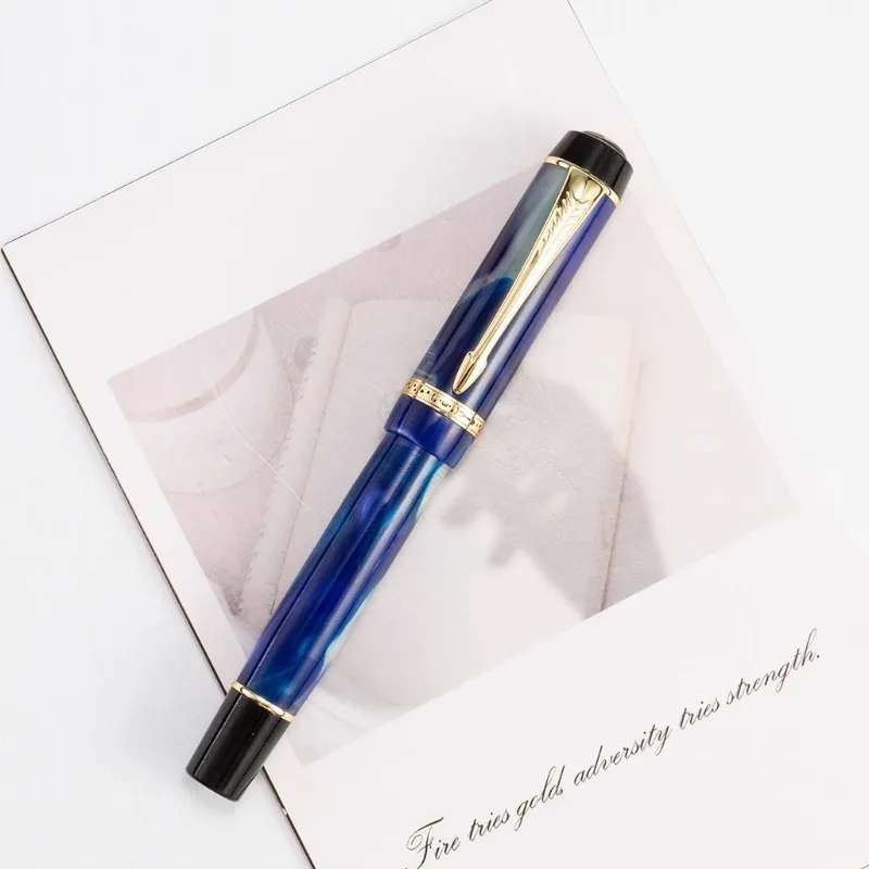 

Kaigelu Century Acrylic Pocket Fountain Pen Schmidt EF F 0.38MM 0.5MM Nib Blue White Resin Business Office Writing Short Ink Pen