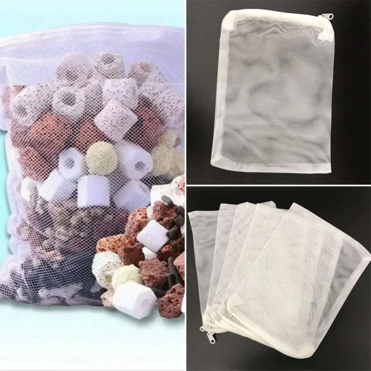 1/5Pcs Aquarium Filter Bags with Zipper 100 Mesh Nylon Bacteria House Activated Carbon Container Fish Tank Filtration White Bags