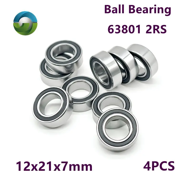 

(4PCS) 63801-2RS Double-row Corner Ball 12x21x7mm Deep Groove Ball Bearing 63800 63802 63803 2RS Rubber Sealed Cover Bearing