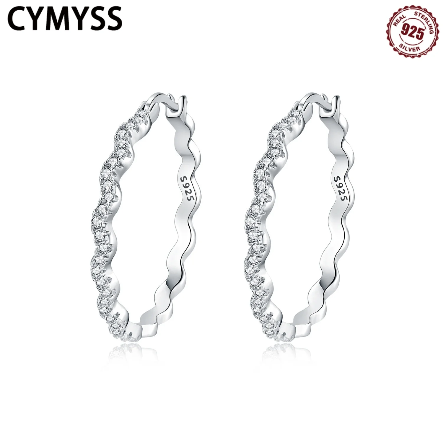 

CYMYSS 2025 New S925 Silver Jewelry Zircon Wave Hoop Earrings Boutique Birthday Party Gift Jewelry Women Sterling Silver Earring