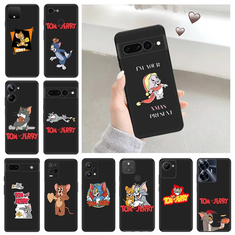 Soft Case for Pixel 8 8a 7a 7 6 6a Tom and Jerry Motorola One Fusion Edge 40 Pro 30 20 G200 Cartoon Black Phone Cases Cover