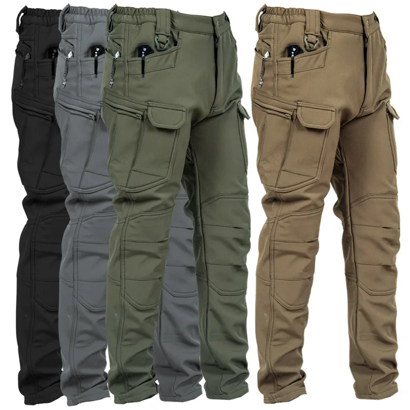 Mens Outdoor Assault Pants Soft Shell Tactical Fleece Warm Casual Work Thickened Mountaineering Trousers